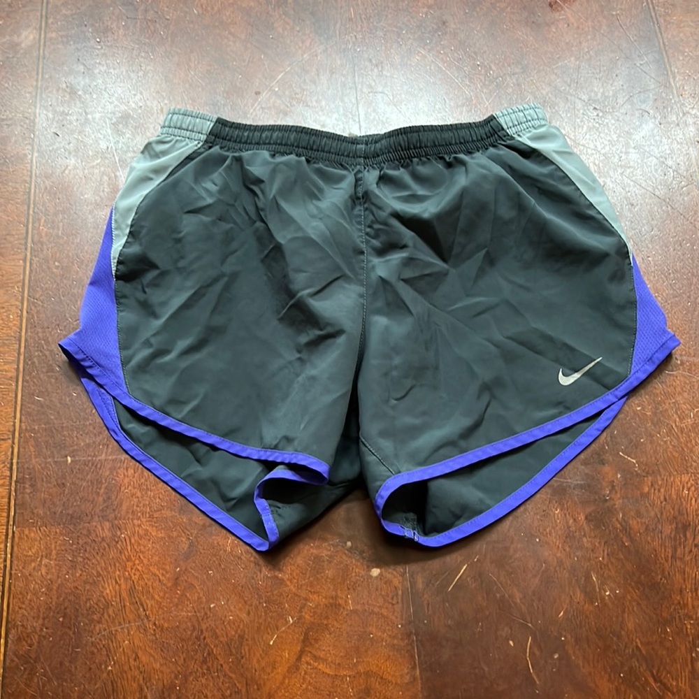 Womens Nike dry fit tempo shorts- dark gray/ light gray/ purple XS